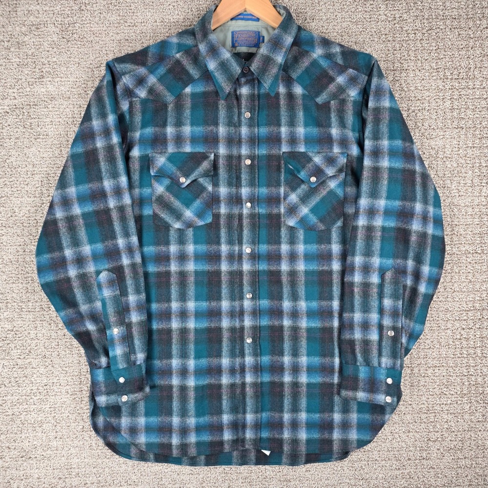 Pendleton High Grade Western Wear Canyon Shirt Wool Flannel XL Long Blue Plaid
